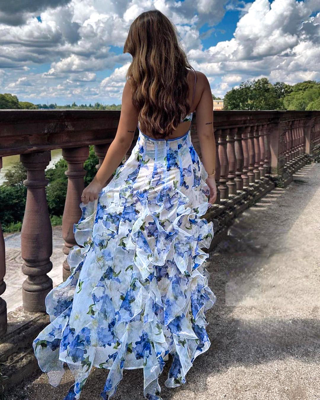 Uri | Abito Midi Floreale con Rouches
