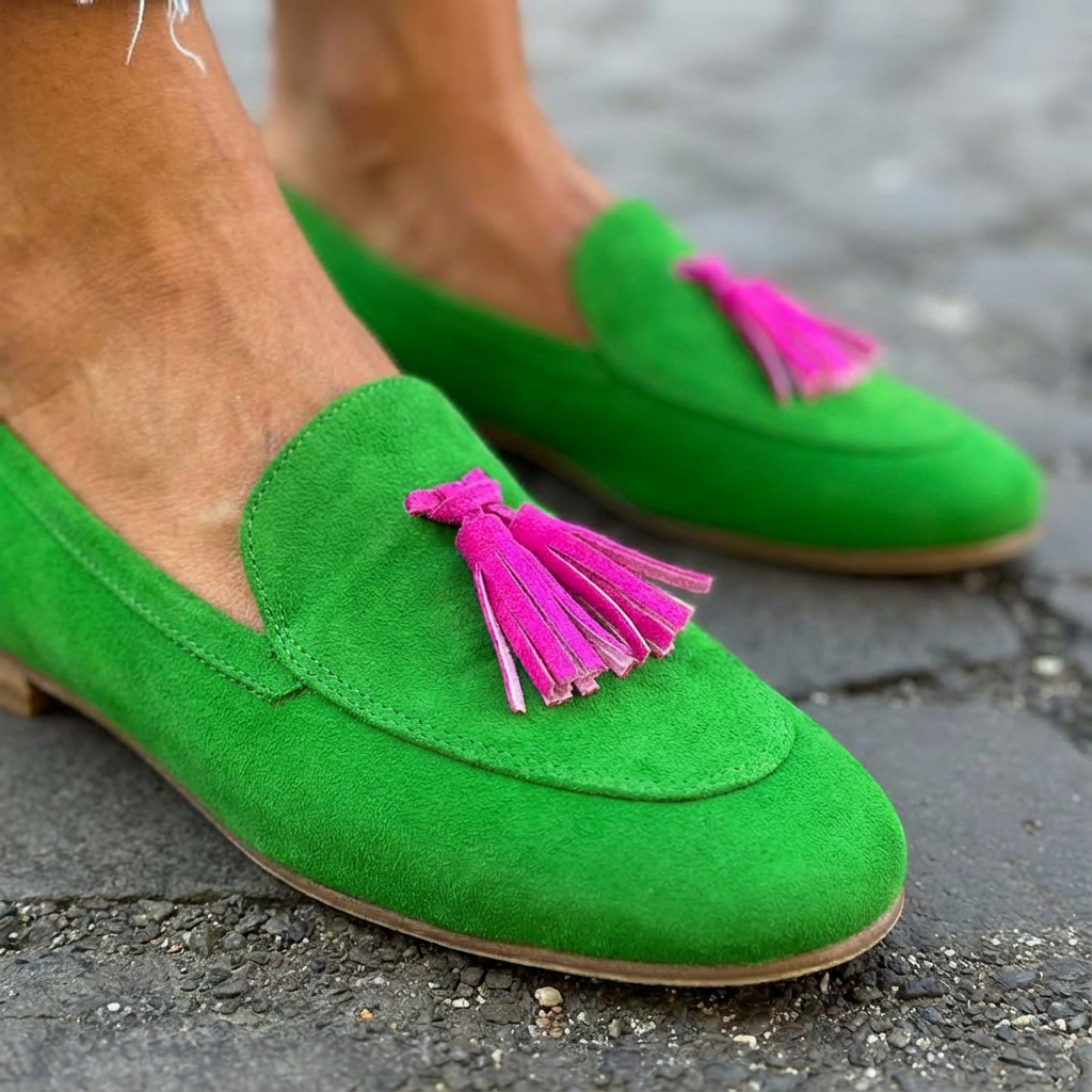 Isabela | Loafer Verdi Con Frange Fuchsia