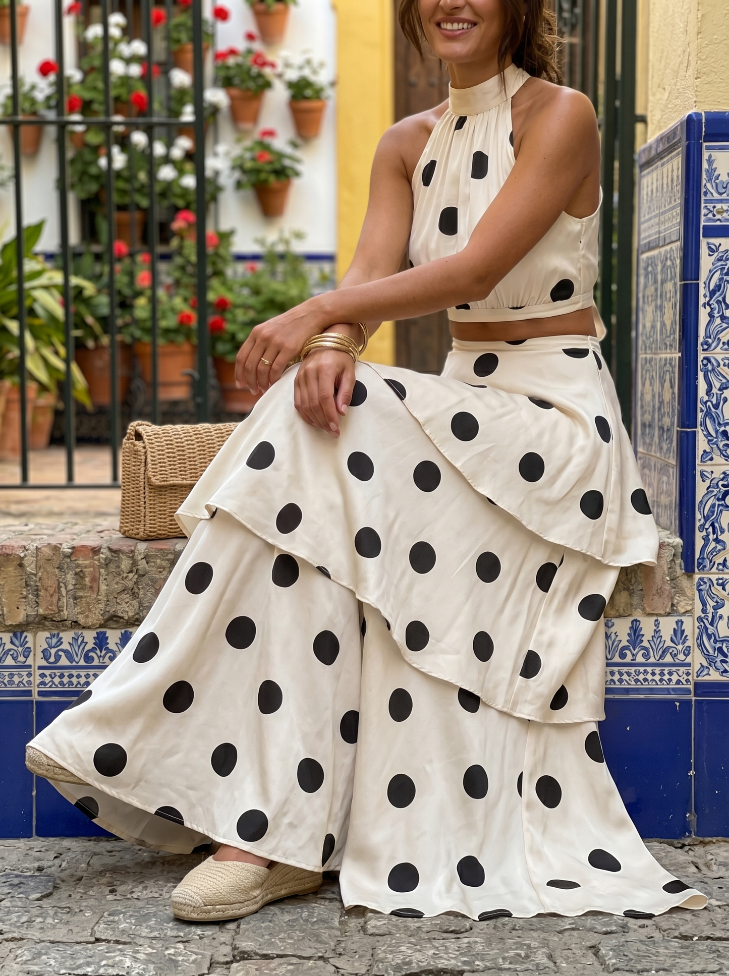 Lucia | Set Composto da Top e Gonna Lunga a Pois