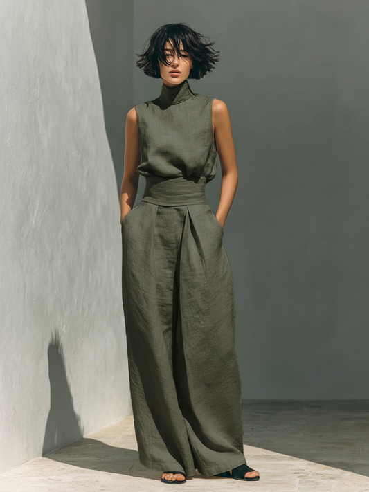 Maria™ | Set completo con top a canotta e pantaloni larghi in cotone e lino