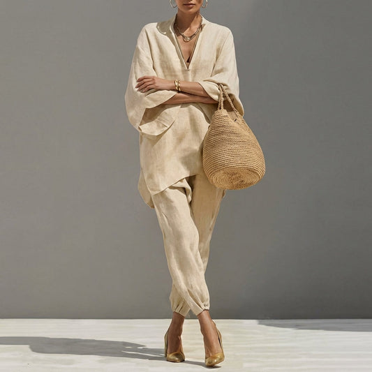 Marina | Completo Casual a Due Pezzi con Collo a V per Donna