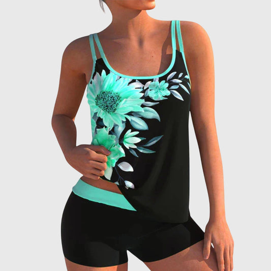 Flor | Tankini floreale con short, effetto pancia piatta