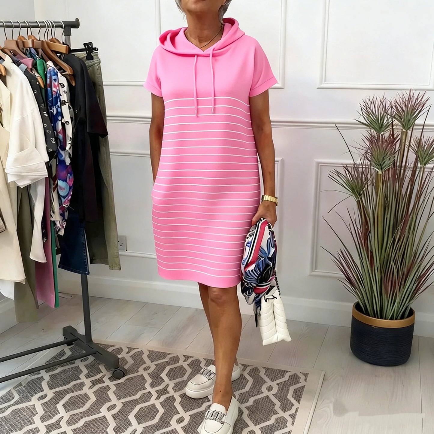 Gabriela | Abito da Donna con Cappuccio a Righe, Comodo e Casual, Perfetto per Tutti i Giorni