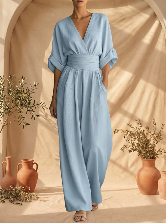 Alessia | Elegante Tuta con Scollo a V e Vita Alta