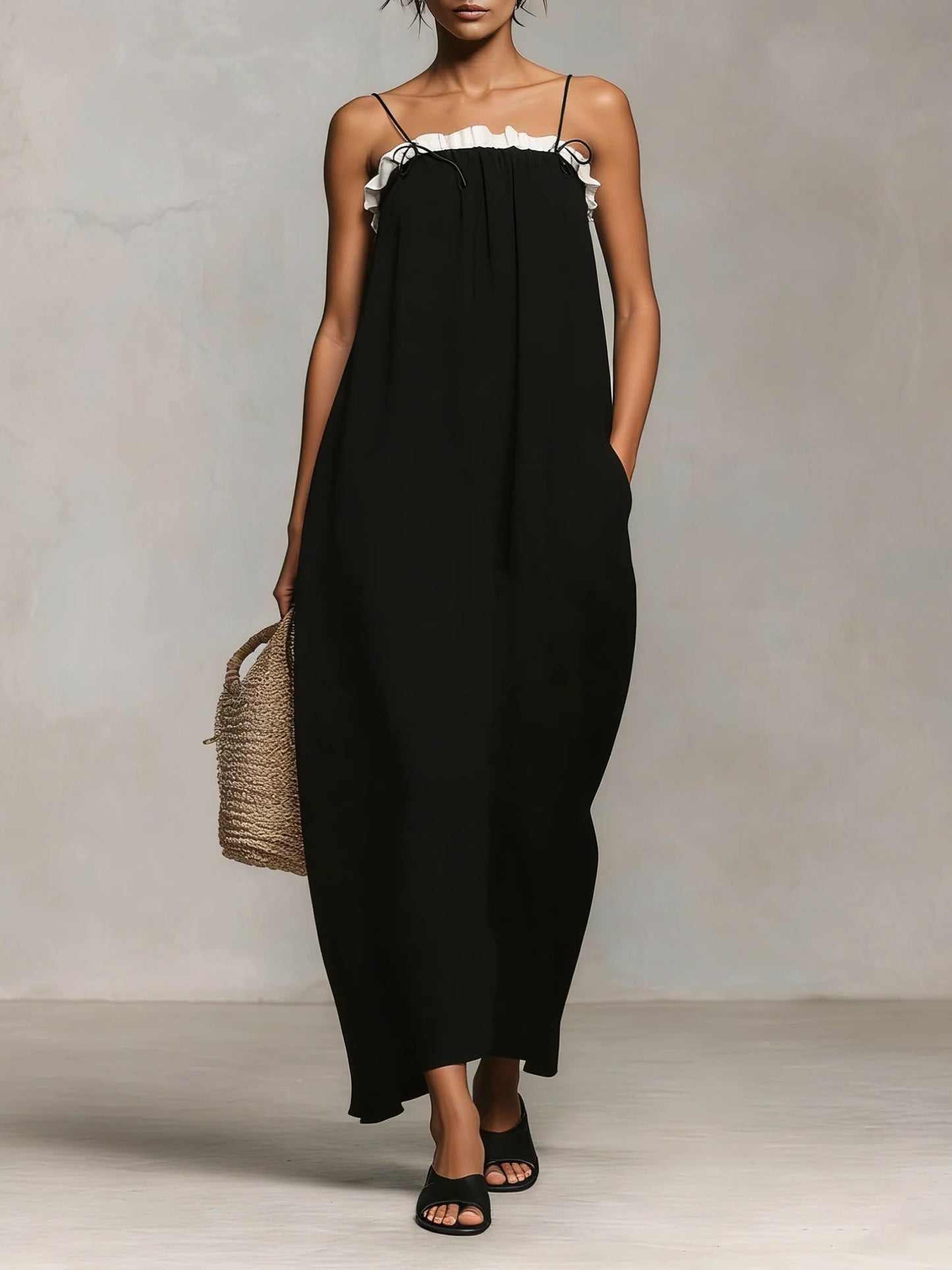 Mirelle™ | Abito Maxi con Blocchi di Colore e Spalline Sottile