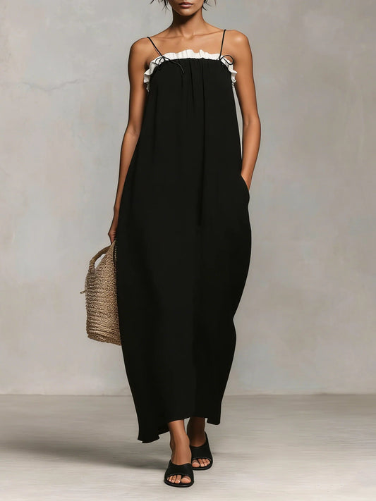 Mirelle™ | Abito Maxi con Blocchi di Colore e Spalline Sottile