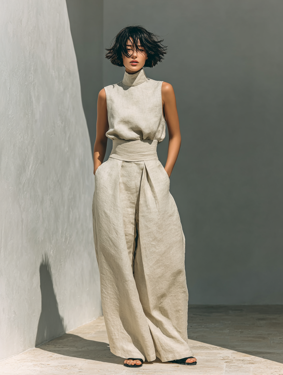 Maria™ | Set completo con top a canotta e pantaloni larghi in cotone e lino