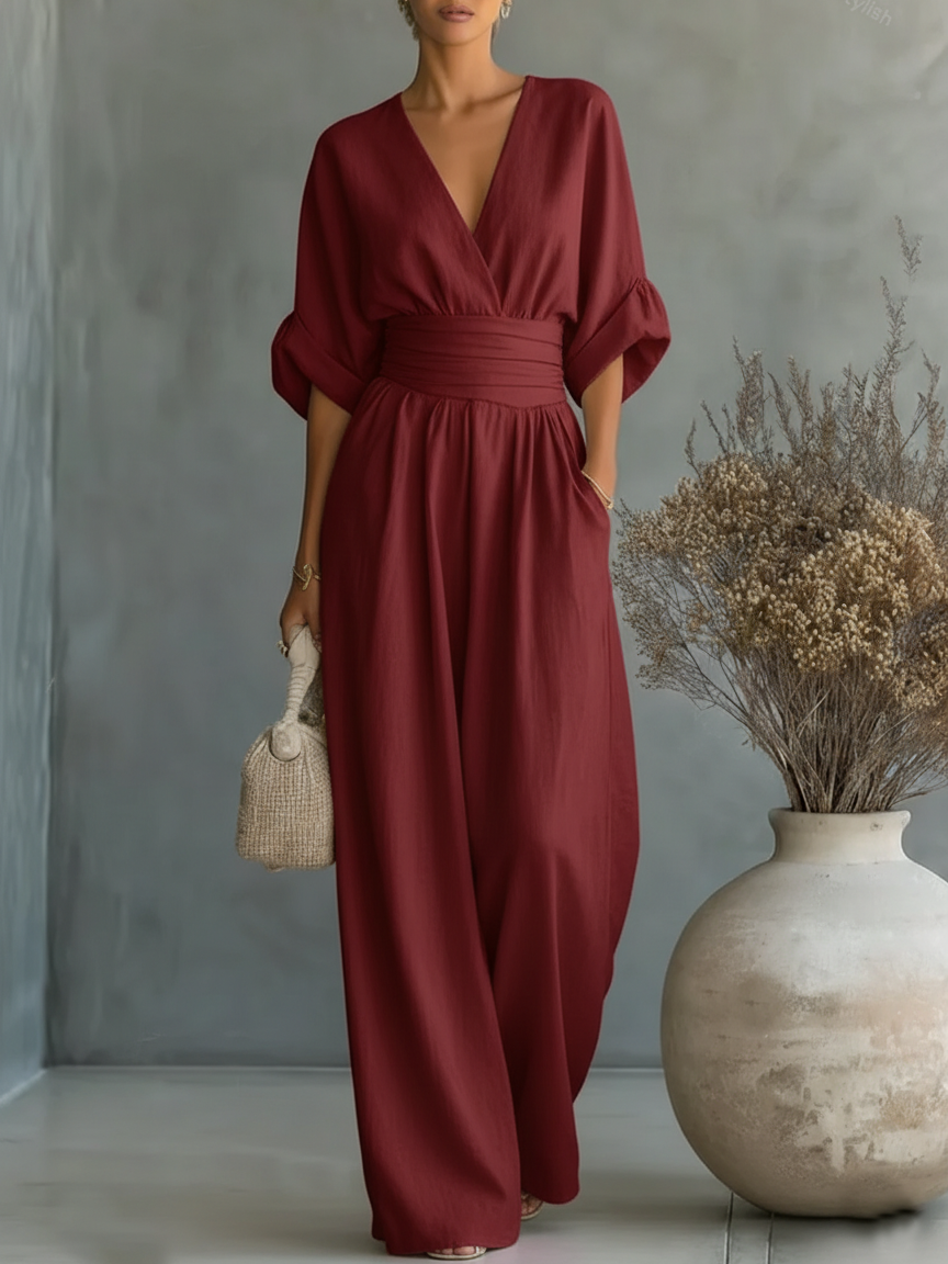 Alessia | Elegante Tuta con Scollo a V e Vita Alta