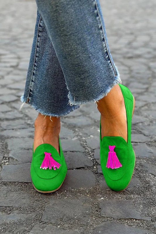 Isabela | Loafer Verdi Con Frange Fuchsia