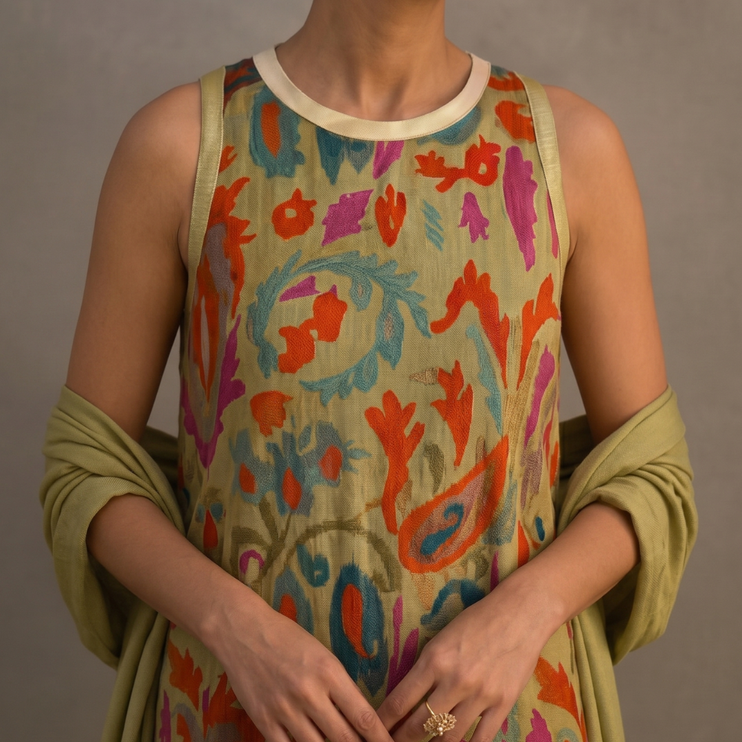 Aura | Abito Lungo Stampato con Gilet Coordinato