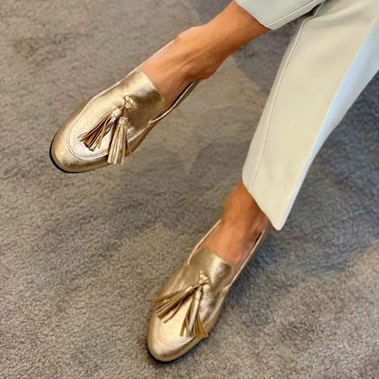 Matilde | Mocassini In Oro Con Frange