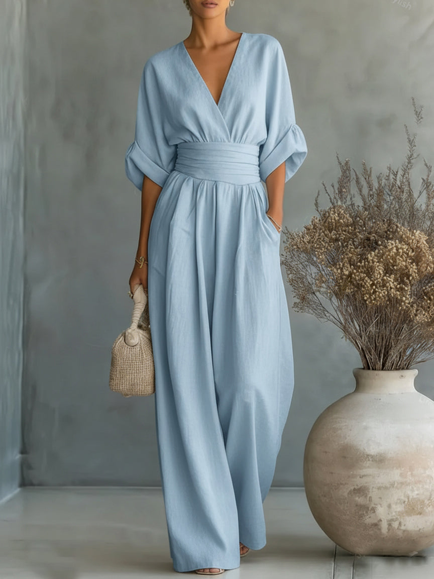 Alessia | Elegante Tuta con Scollo a V e Vita Alta