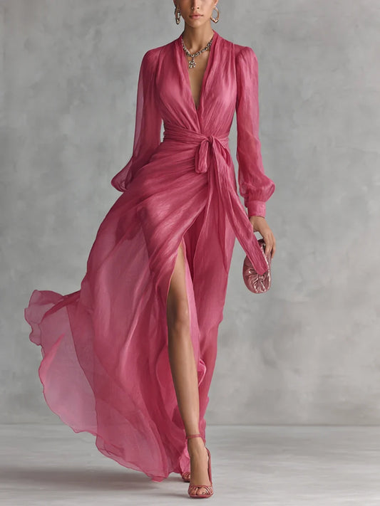 Gloria Vestido Maxi de Gasa con Escote en V