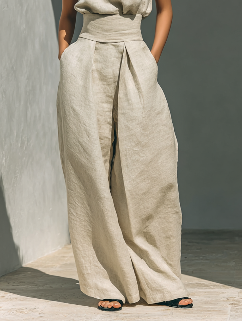 Maria™ | Set completo con top a canotta e pantaloni larghi in cotone e lino