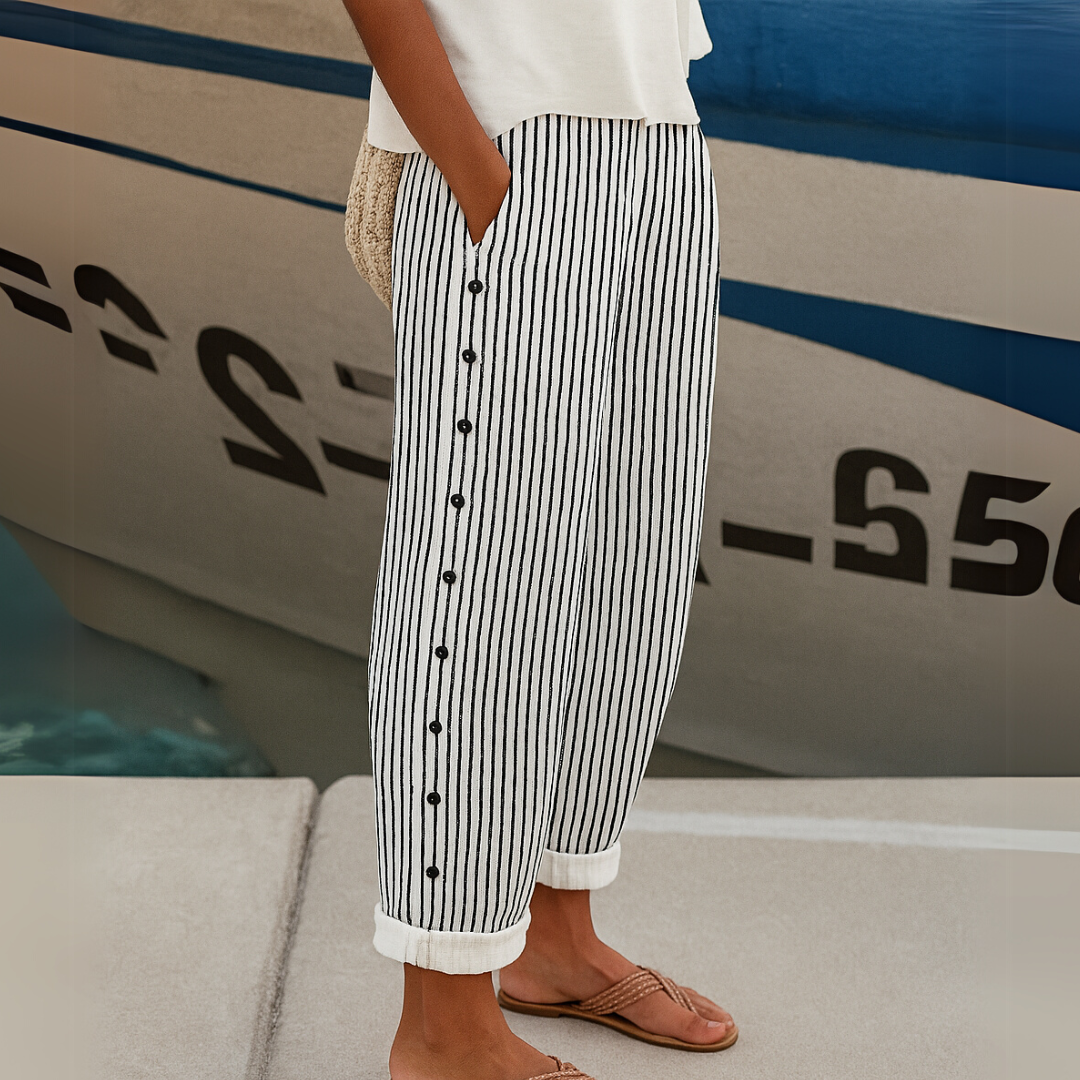 Caitlin | Pantaloni Eleganti a Righe con Bottoni