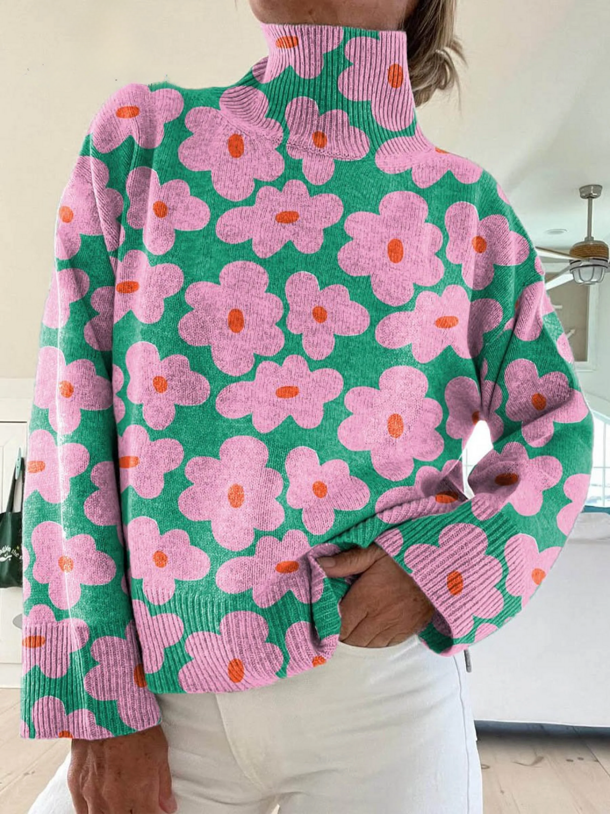 Mirellia | Maglione Floreale Collo Alto