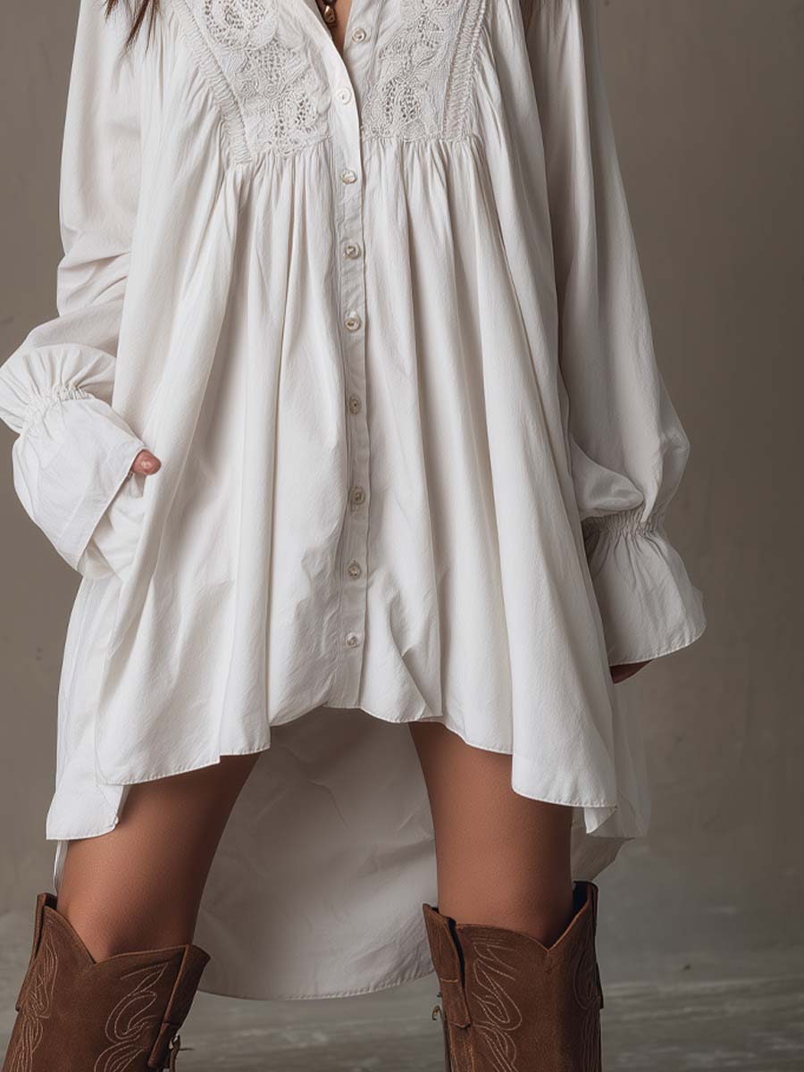 Lucia | Abito Camicia con Dettagli in Pizzo