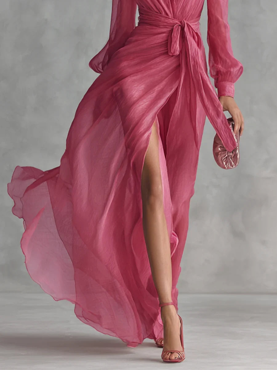 Gloria Vestido Maxi de Gasa con Escote en V