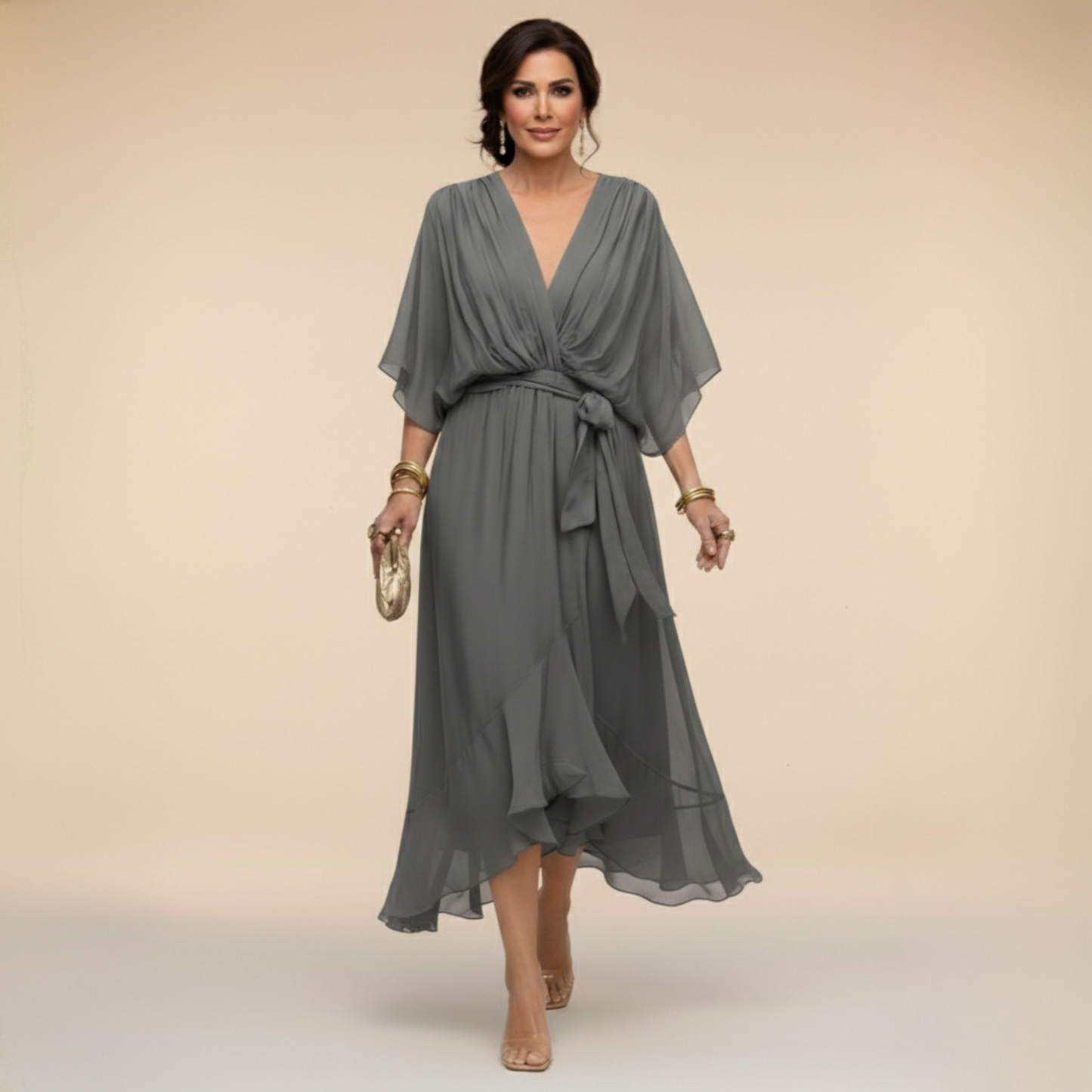 Sfumato | Abito in Chiffon con Scollo a V