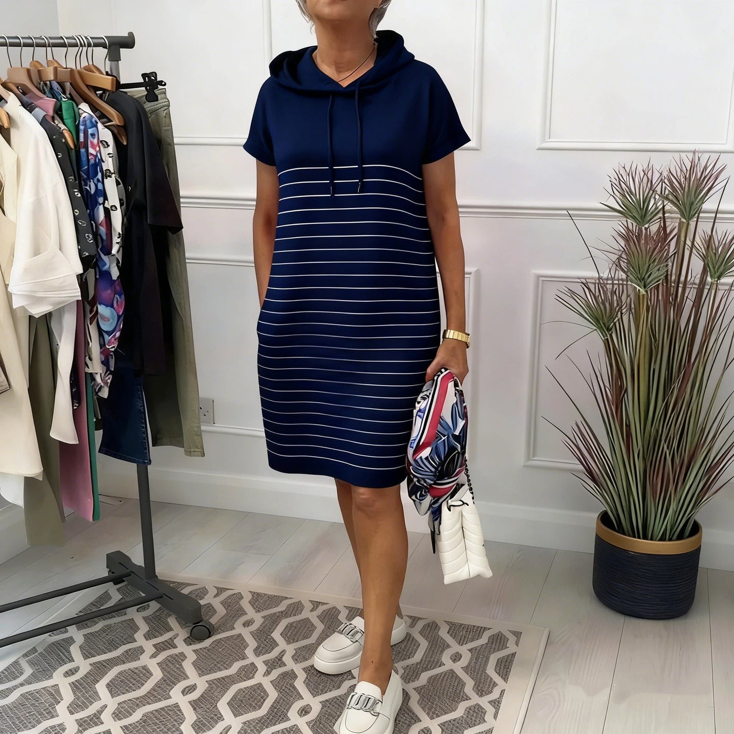 Gabriela | Abito da Donna con Cappuccio a Righe, Comodo e Casual, Perfetto per Tutti i Giorni