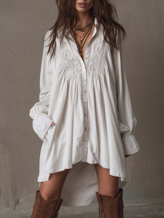 Lucia | Abito Camicia con Dettagli in Pizzo