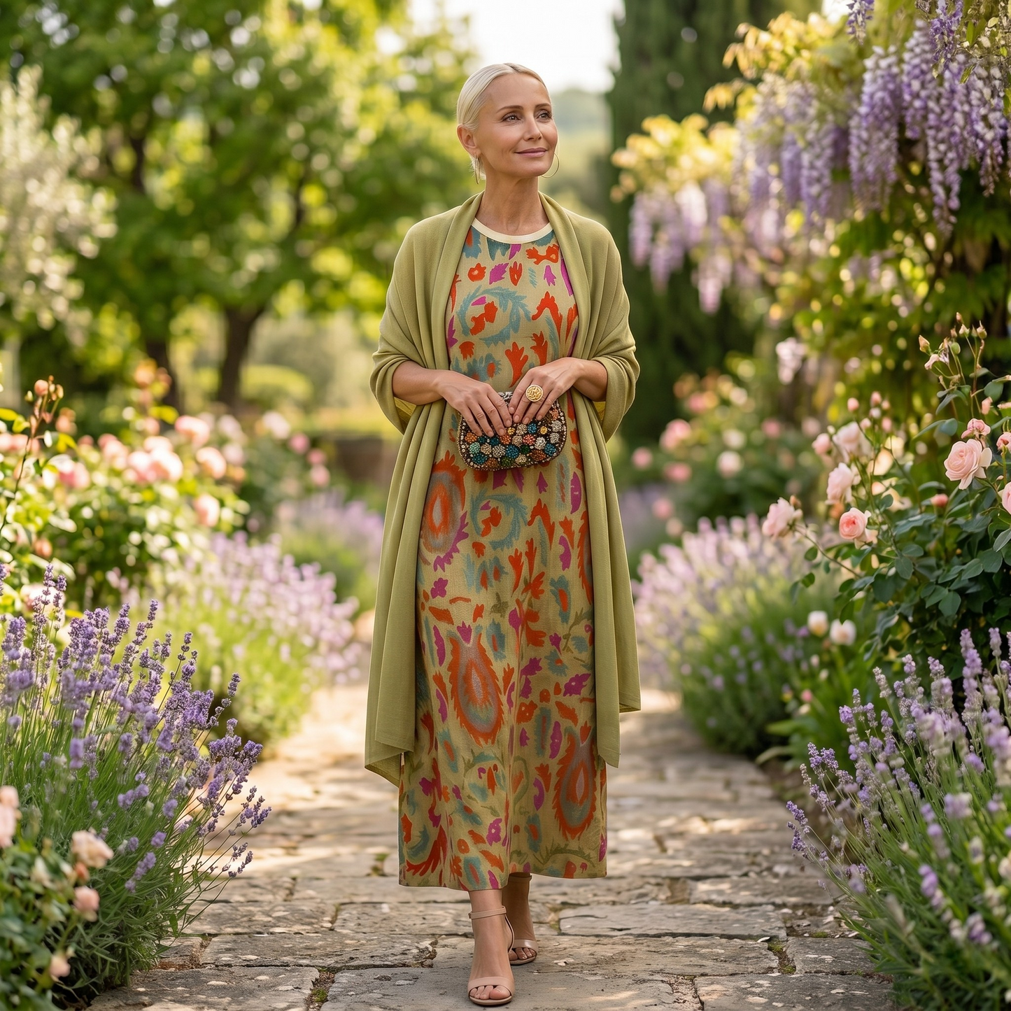 Aura | Abito Lungo Stampato con Gilet Coordinato