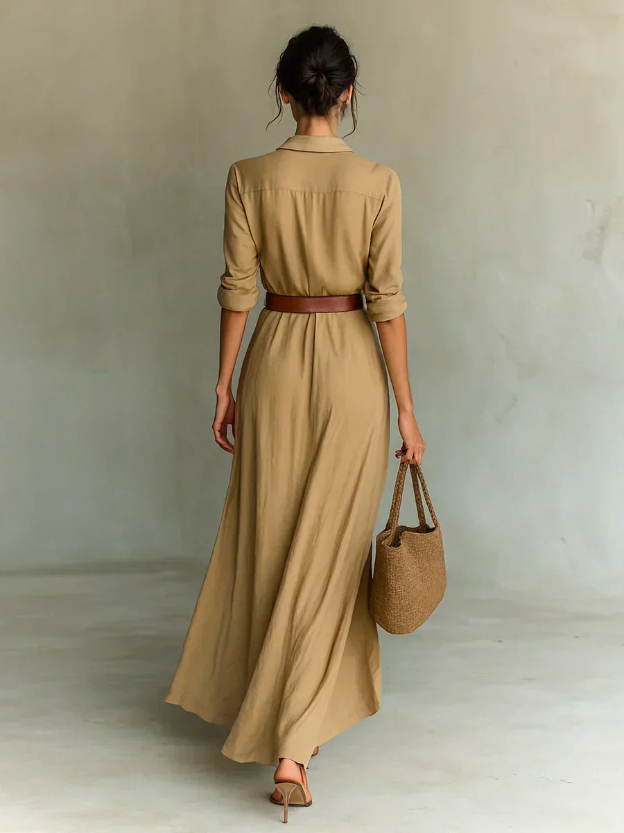Camille™ | Maxi Abito con Rever e Cintura in Vita