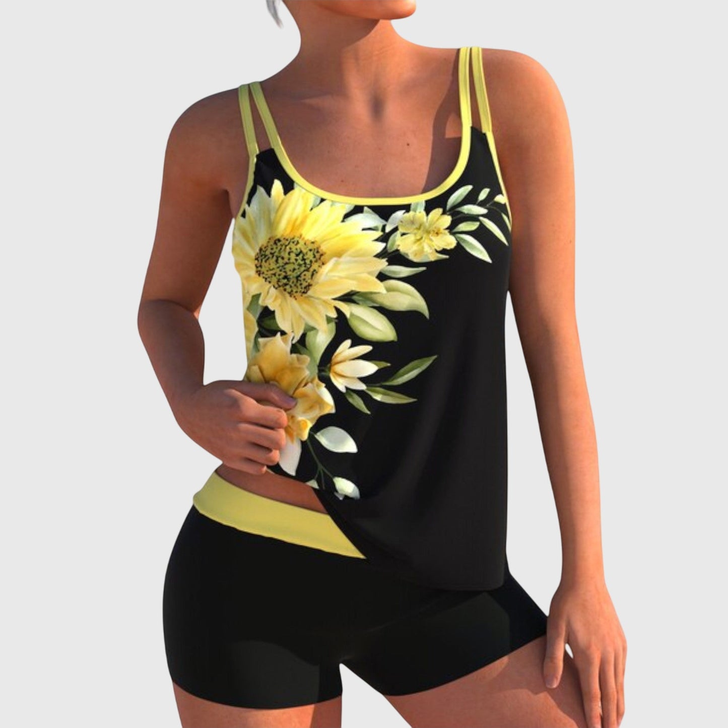 Flor | Tankini floreale con short, effetto pancia piatta