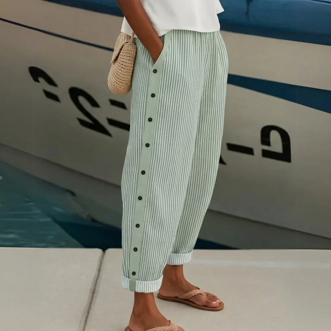 Caitlin | Pantaloni Eleganti a Righe con Bottoni
