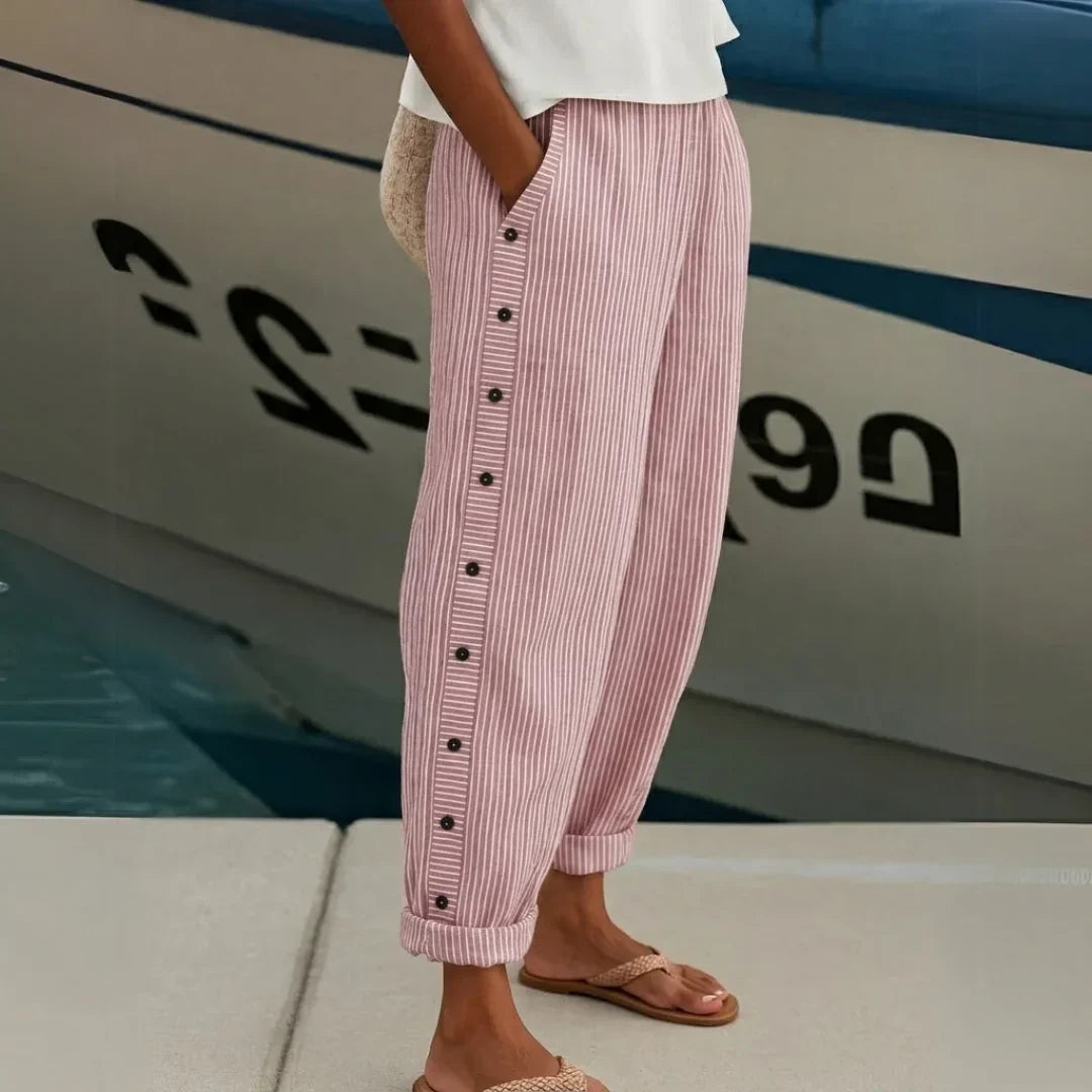Caitlin | Pantaloni Eleganti a Righe con Bottoni