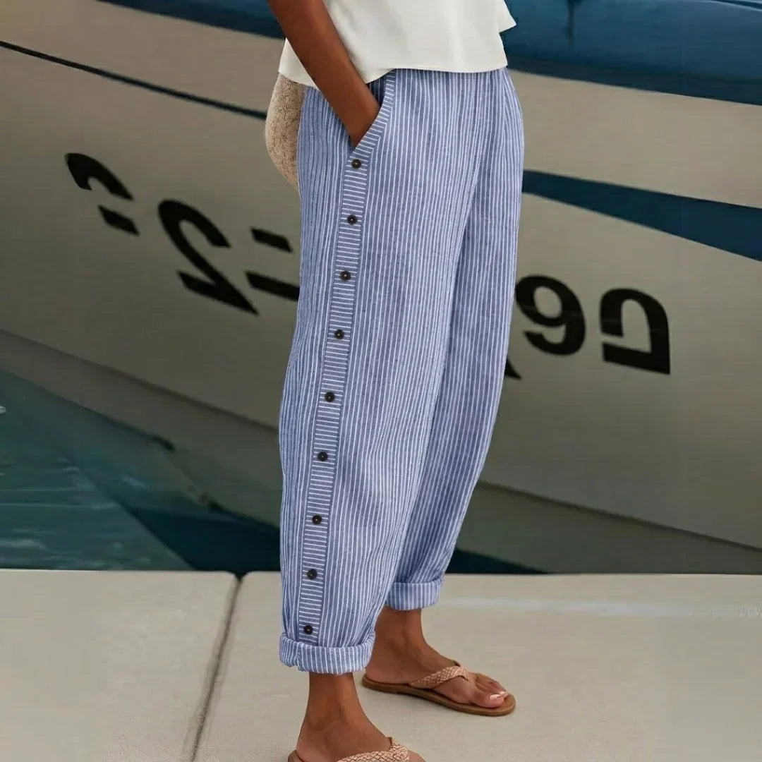 Caitlin | Pantaloni Eleganti a Righe con Bottoni