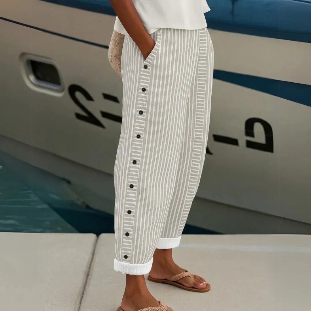 Caitlin | Pantaloni Eleganti a Righe con Bottoni