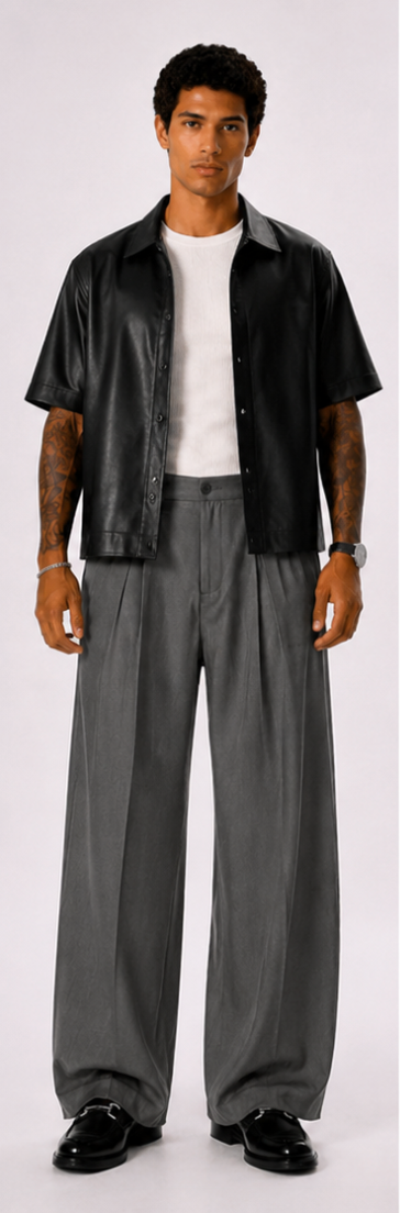 Pantalones casuales de pierna ancha de color liso para hombre