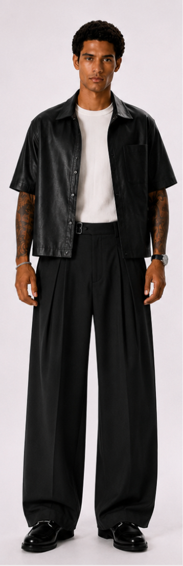 Pantalones casuales de pierna ancha de color liso para hombre
