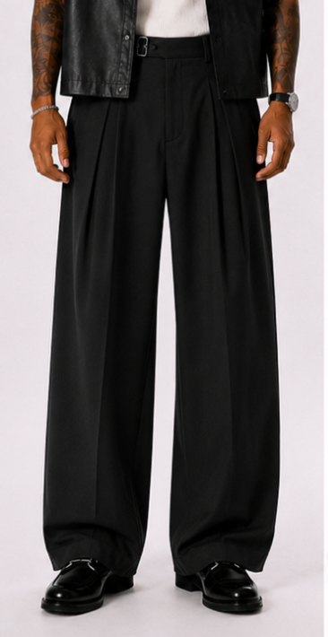 Pantalones casuales de pierna ancha de color liso para hombre