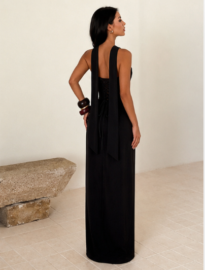 Vestido Sirena – Punto Ajustado con Abertura Asimétrica