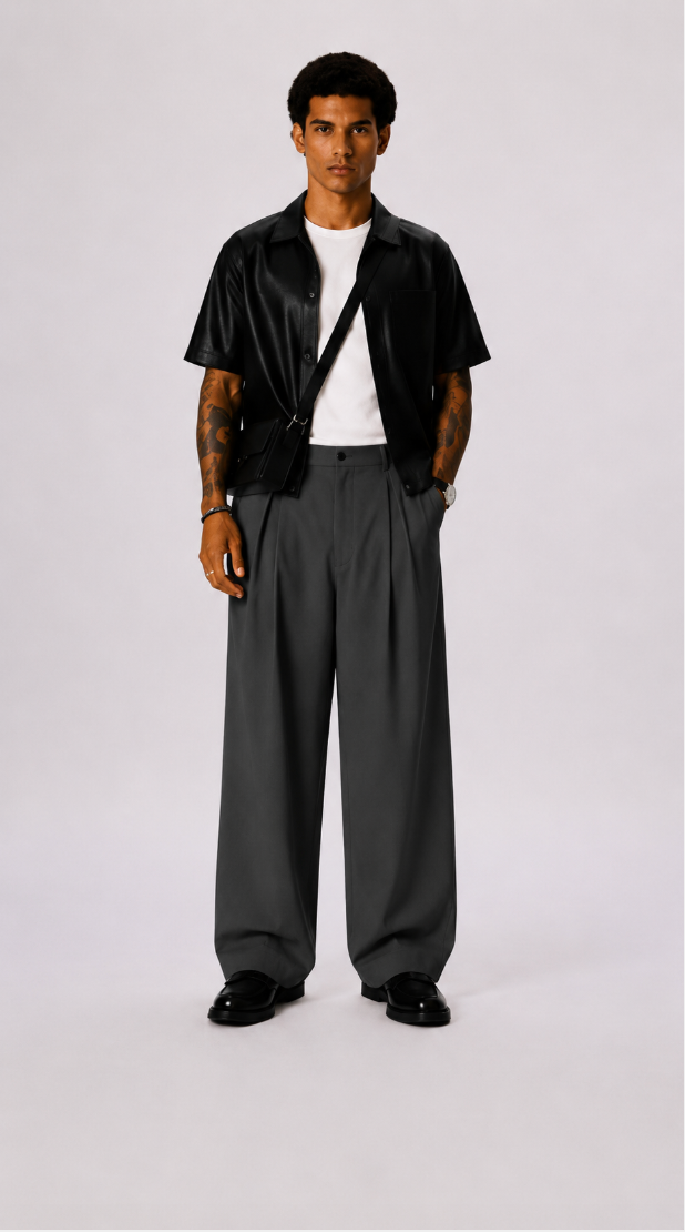 Pantalones Chino Cortos Ajuste Barril Pierna Ancha Relajados
