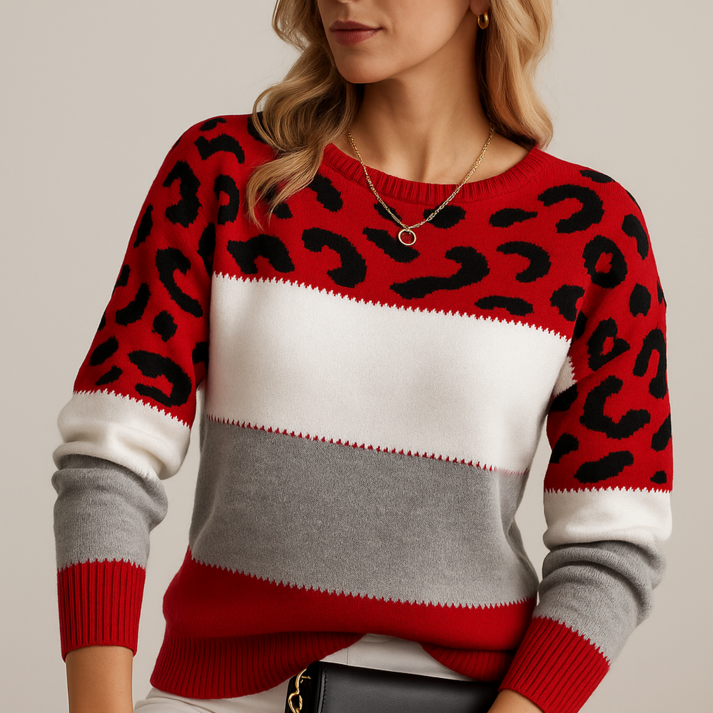 Noemi | Maglione Linea Regolare con Motivo Leopardato