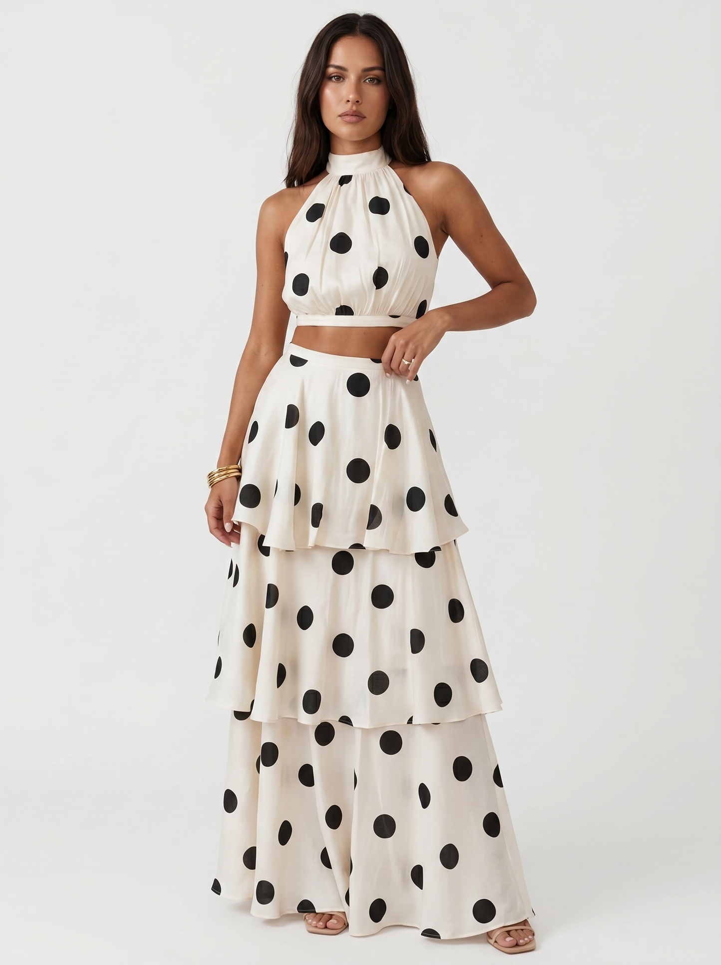 Lucia | Set Composto da Top e Gonna Lunga a Pois