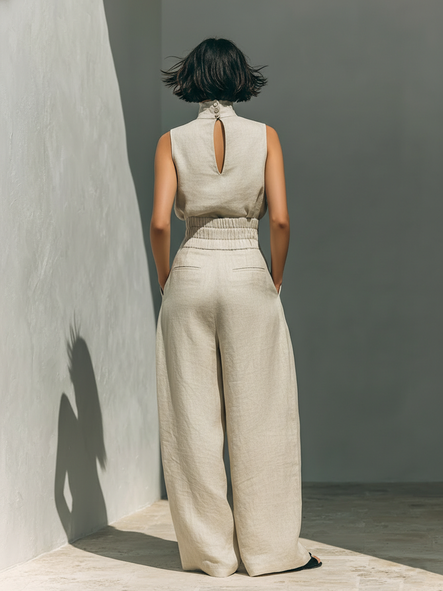 Maria™ | Set completo con top a canotta e pantaloni larghi in cotone e lino