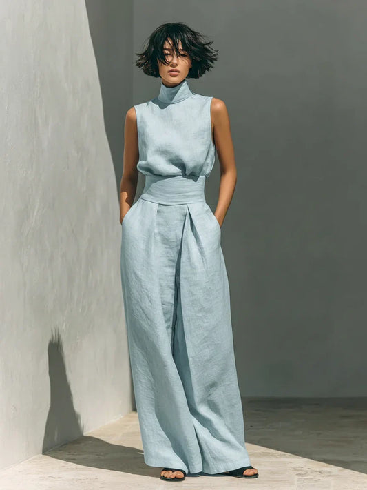 Joana Conjunto Elegante de Top con Tirantes Finos y Pantalón Ancho
