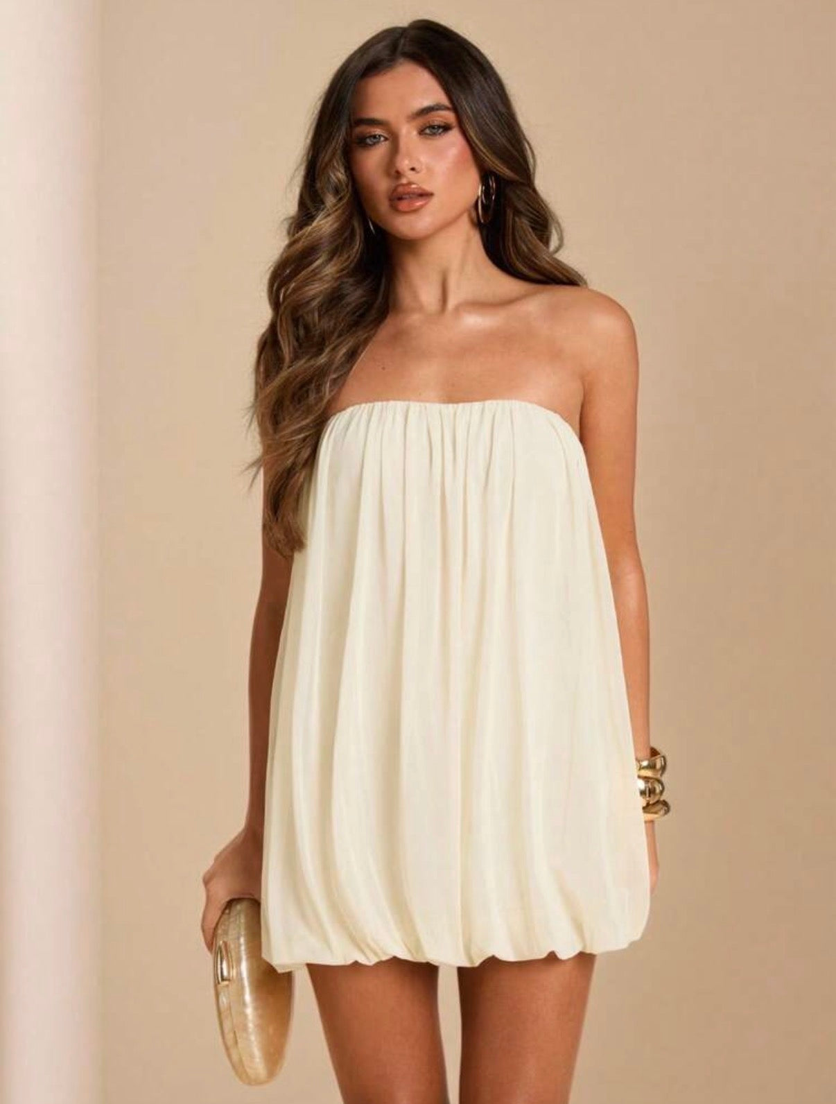 Vestido Albaricoque – Mini de Malla Fruncido