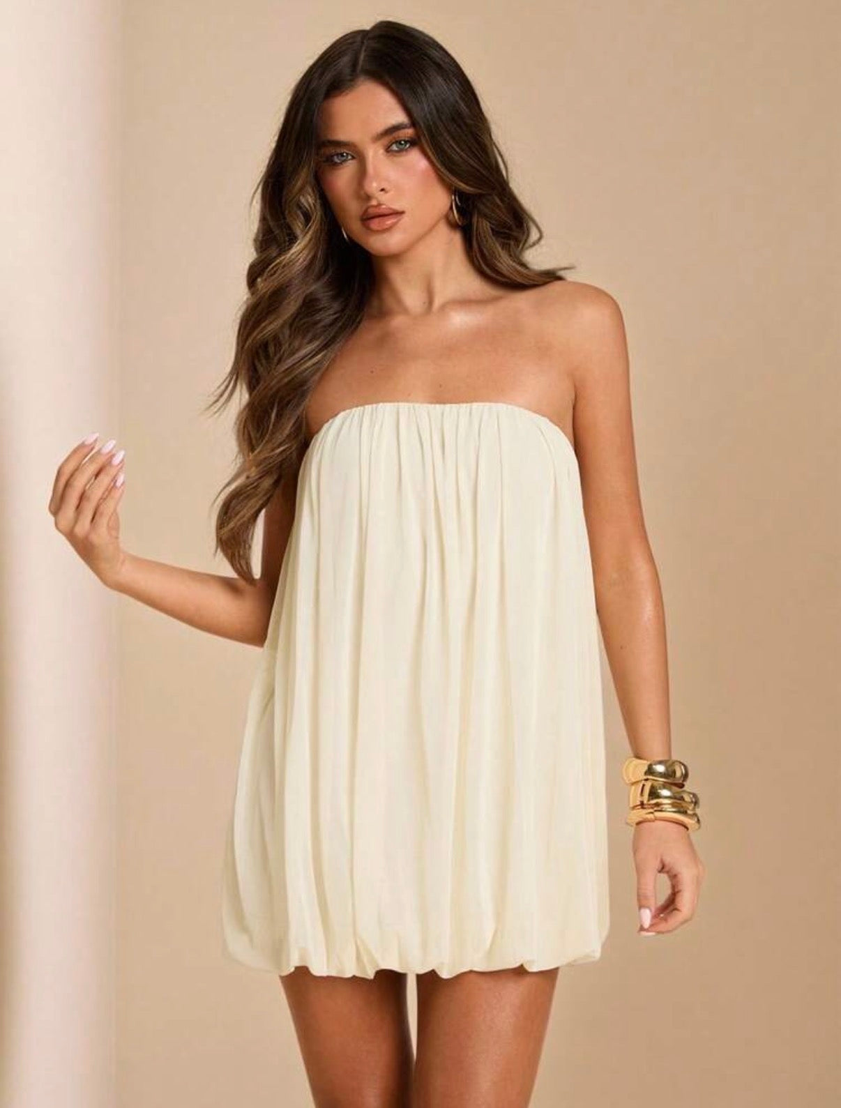 Vestido Albaricoque – Mini de Malla Fruncido