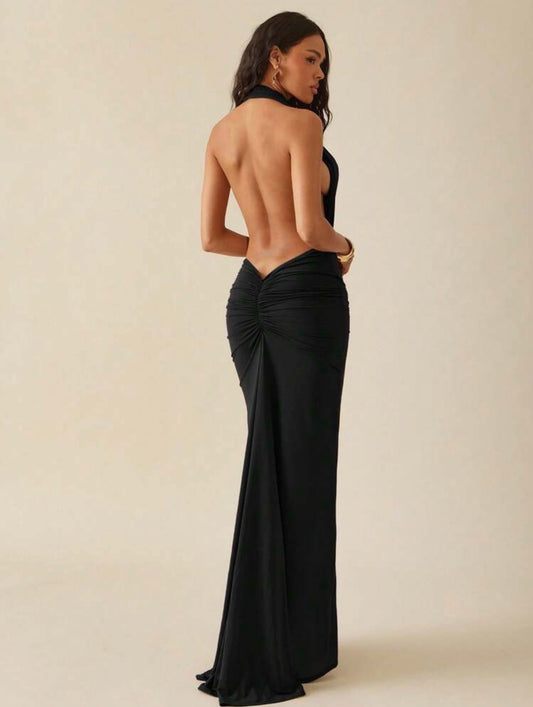 Isadora – Vestido Largo Halter Negro con Abertura