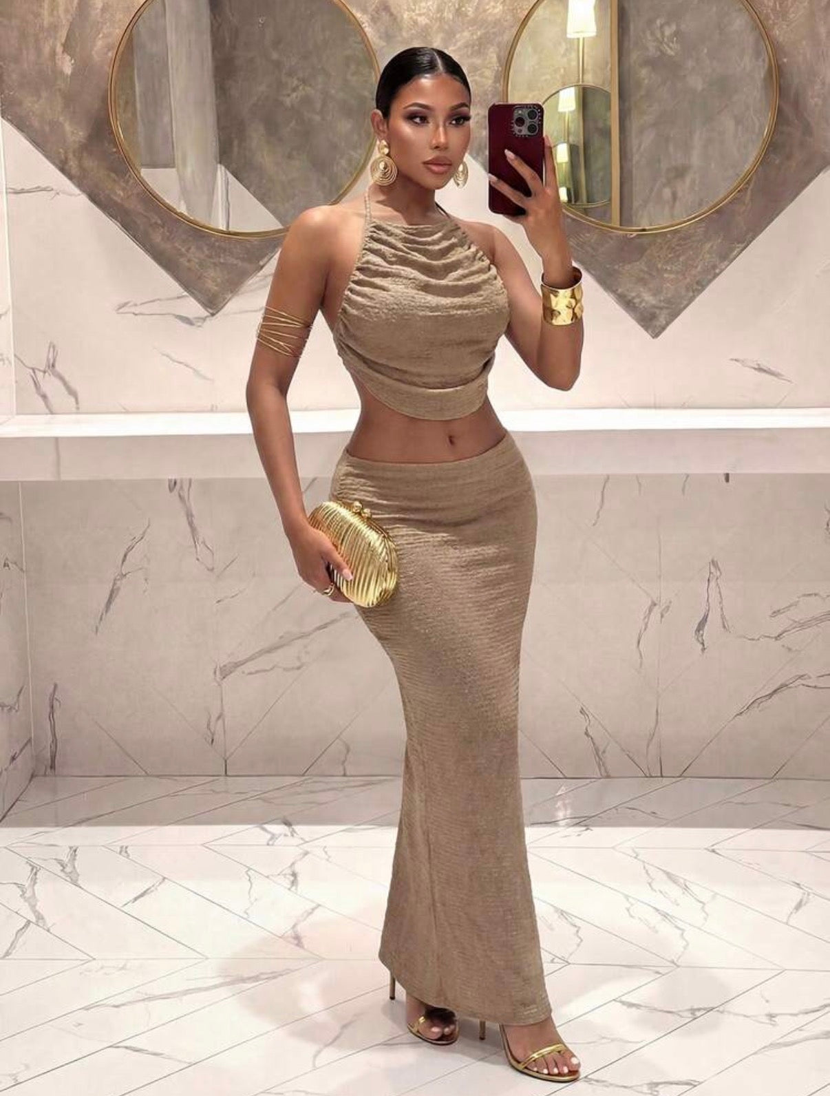 CONJUNTO 2 PIEZAS MUJER Conjunto de 2 piezas de top halter sin espalda y falda para mujer