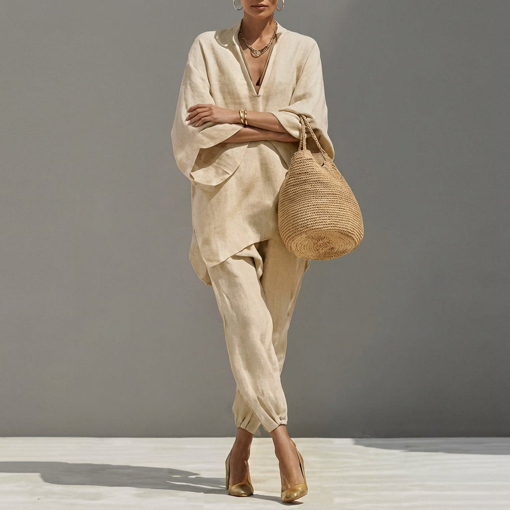 Marina | Completo Casual a Due Pezzi con Collo a V per Donna