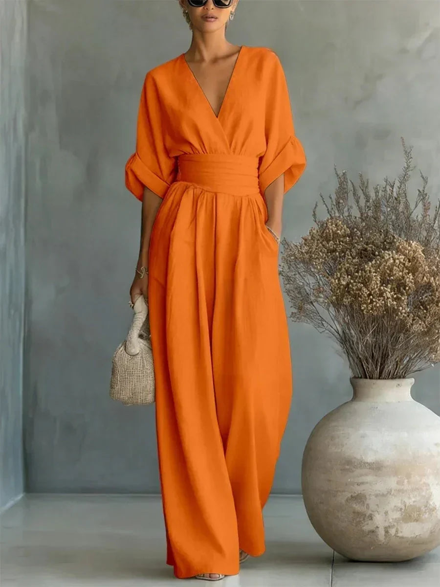 Alessia | Elegante Tuta con Scollo a V e Vita Alta