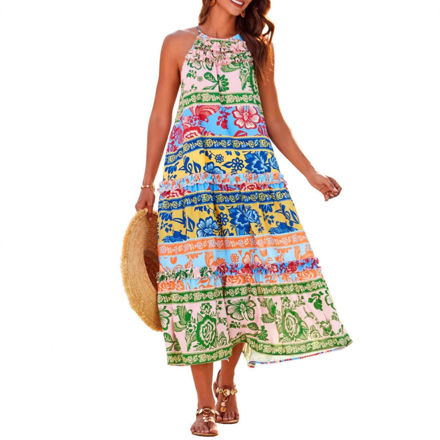 Felicity | Abito lungo a strati con scollo all'americana in stile boho chic