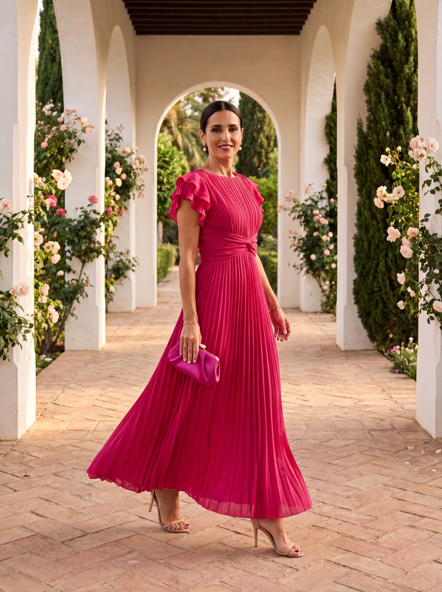 Seraphina | Elegante Maxi Abito Plissettato con Vita Annodata