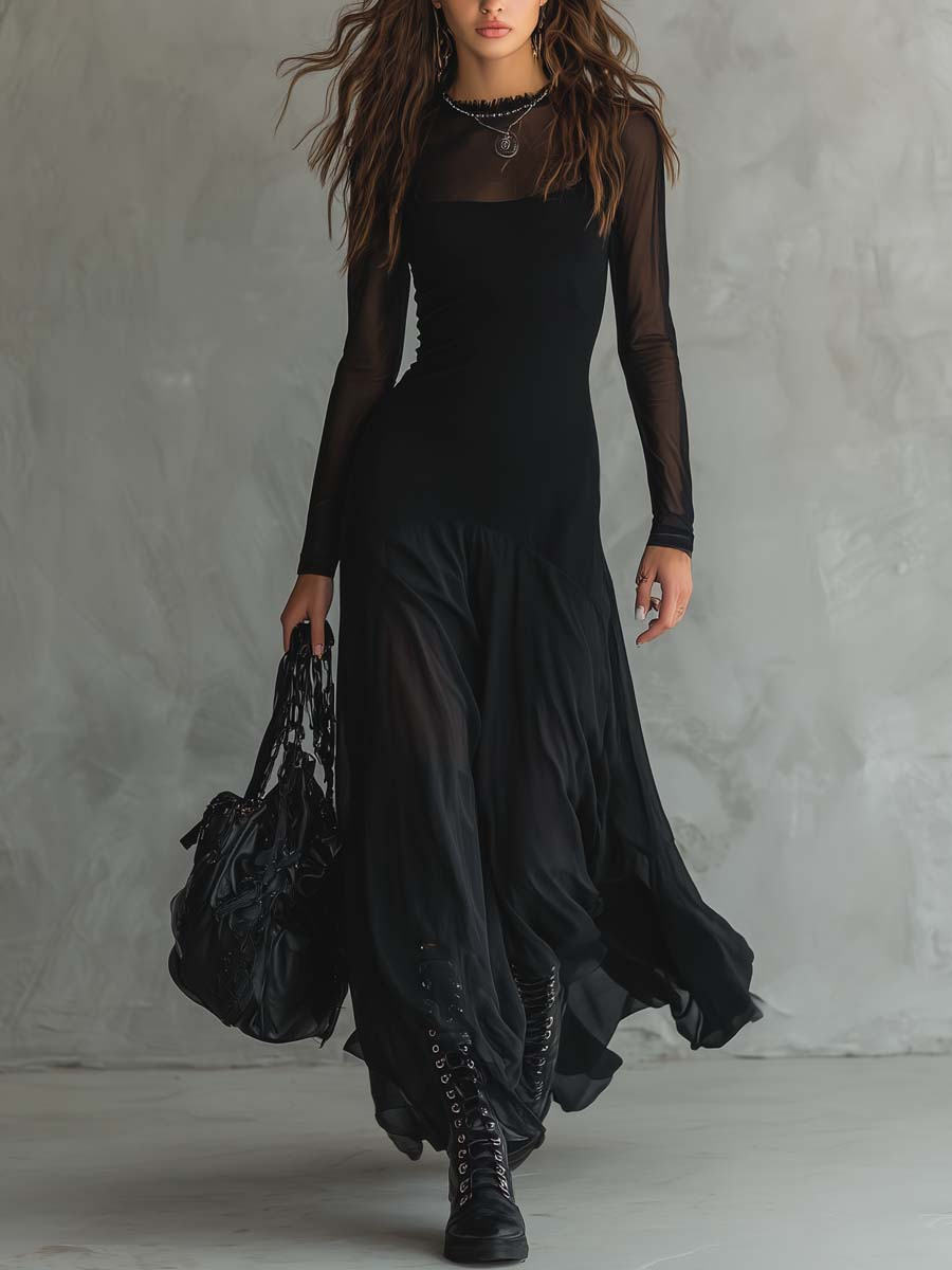Neroa | Abito maxi a vestibilità ampia in tulle nero